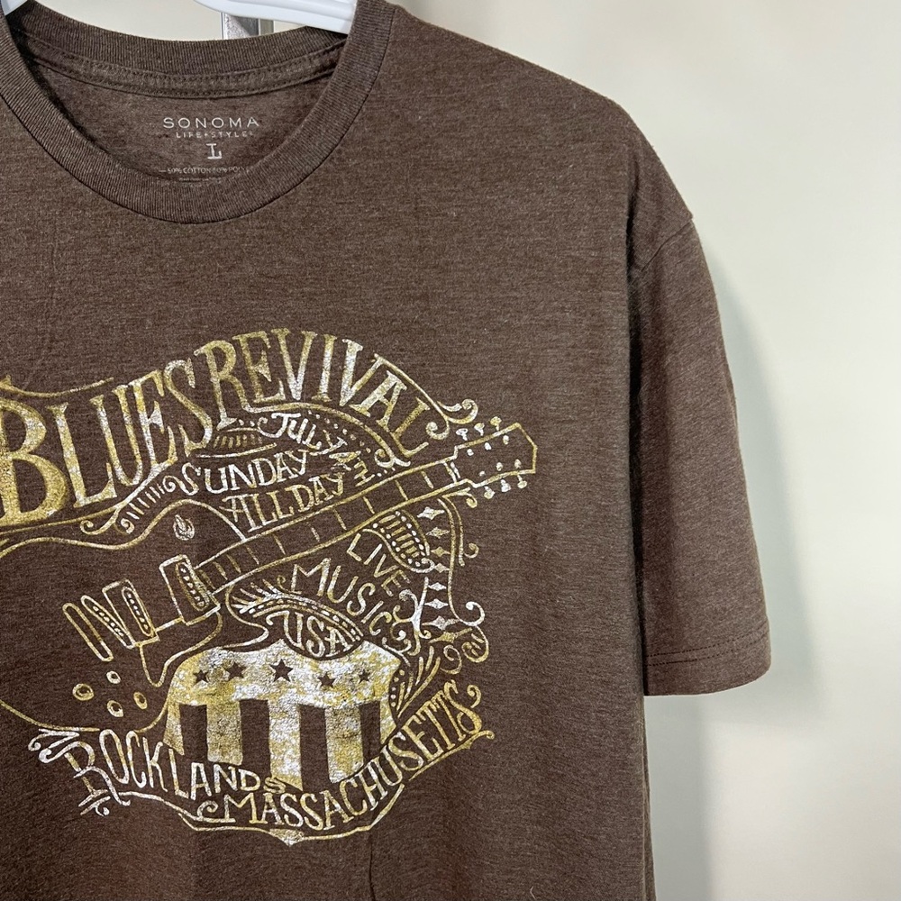 Sonoma Life Style Mens LARGE Brown Crew Neck T Shirt Blues Revival Live Music - Picture 4 of 7